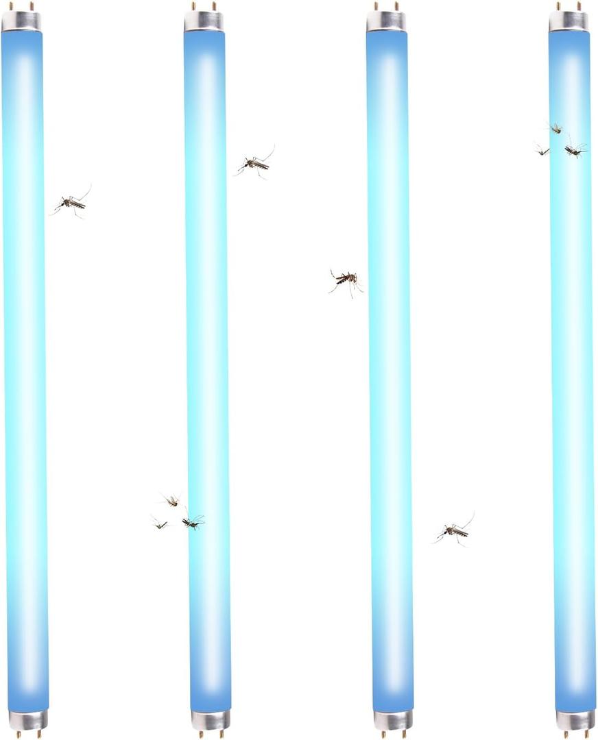 4 Pcs 15W 18 Inch Replacement UV Bulb F15T8/BL UVA 365nm Fluorescent Light Bulbs for 30W Indoor Bug Zapper, F15T8 Black Light Bulbs for Indoor Outdoor Mosquito & Flying Insect Zapper Lamp