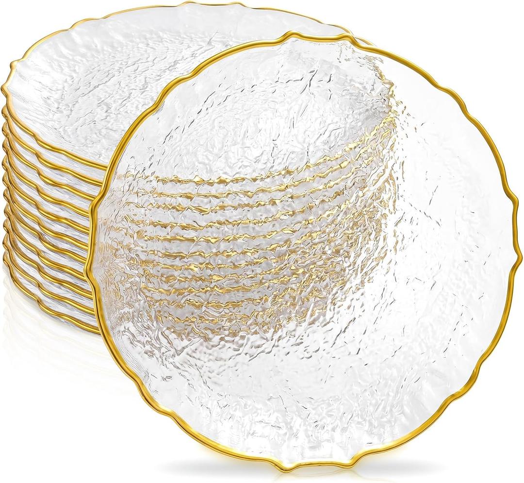 12 Pcs Gold Glass Charger Plates 13 Inch, Narrow Edge, 13 inches/ 33.02 cm