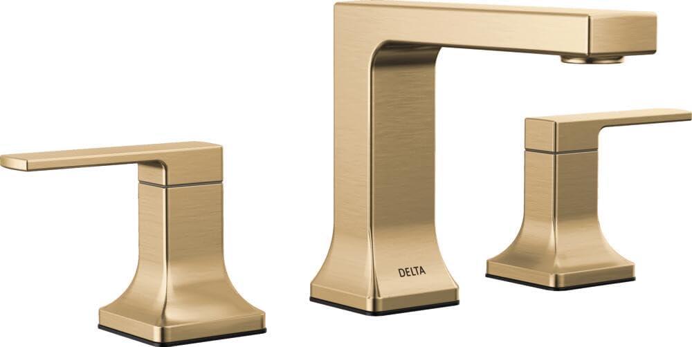Delta Velum Brushed Gold Bathroom Faucet 3 Hole, 8 Inch Widespread Bathroom Sink Faucet for Vanity, Metal Push-Pop Drain Assembly, Champagne Bronze 3537LF-CZMPU