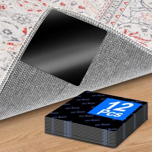 Premium Rug Grippers & Carpet Tape  12PCS Square Anti-Slip Pads for Area Rugs, 3.9 Inch, Prevent Curling & Sliding, Ideal for Hardwood, Tile, Marble, and Laminate Floors