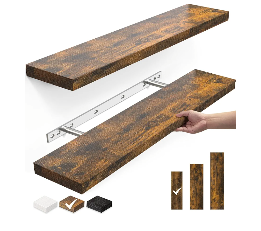 BAYKA Floating Shelves, 22.5" Wall Mounted Wood Shelves for Bathroom, Bedroom, Living Room, Kitchen, Hanging Shelf for Books/Storage/Decor with 22lbs Capacity (Rustic Brown,Set of 2)