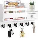 VIS'V Key Holder Wall Mount, Wooden Mail and Key Organizer with Drawer and Shelf, 2 Slots, 6 Hooks, White