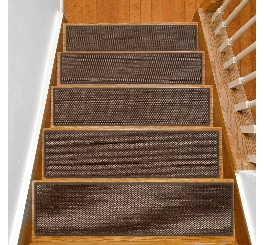 Stair Treads Non Slip for Wooden Steps Indoor 10" x 30" 8 Pack Extra Wide Stair Tread Carpet Stairs Runner, Step Pads with Reusable Adhesive for Dogs Kids Elders, Machine Washable, Brown