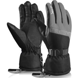 MCTi Ski Gloves,Winter Waterproof Snowboard Snow 3M Thinsulate Warm Touchscreen Cold Weather Women Gloves Wrist Leashes (Large, Grey)