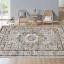 8x10 Living Room Rug,Bohemian Style,Safety Non-Slip Rug,Soft Pearl Pile,Machine Washable,Stain and Splash Resistant,Fade Resistant,For Living Room,Kitchen,Bedroom,Nursery, Hallway,Outdoor,beige/brown