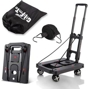 Folding Hand Truck, Lightweight Hand Truck Dolly Foldable,Luggage cart with 4 Rotate Wheels, Utility Cart with Adjustable Handle,Collapsible Dolly for Moving Travel Shopping Airport Office