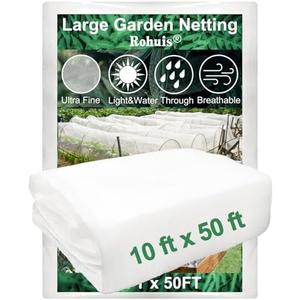 Rohuis Garden Netting Pest Barrier, 10 ft x 50 ft Ultra Fine Mesh Mosquito Cicada Bird Bug Net for Raised Garden Bed Greenhouse, Plant Row Cover for Protect Vegetables Fruits Flowers Trees from Insect
