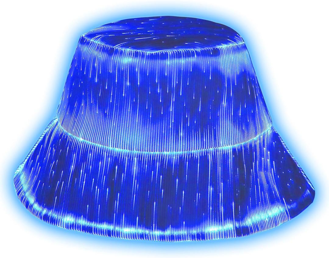 LED bucket hat, Rave hat with light up hat 7 colors crazy hat, Glowing in the dark hat with USB rechargeable (White)