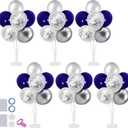 6 Set Balloon Stand with Blue and Silver Balloons Centerpiece Table Decorations Birthday Graduation Bridal Shower Wedding Anniversary Father's Day Retirement New Years Decorations 2025