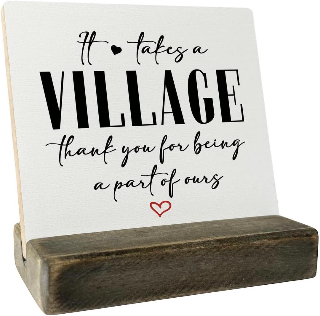 Thank You Wood Plaque Gift, It Takes A Village Thank You for Being A Part of Ours, Plaque with Wooden Stand, Meaningful Wood Sign Plaques Gifts, Child Care Worker Gift