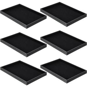 Quelay 6 Pcs Velvet Stackable Jewelry Tray Showcase Display, Jewelry Organizer Tray Bracelet Ring Earring Necklace Organizer Empty Plate for Drawers Countertop (Black)