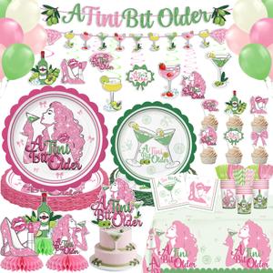 202 Pcs A Tiny Bit Older Birthday Decorations Tableware Set - Service 24 Guests - Includes Banner, Cake Topper, Balloons, Plates And Napkins Paper Cup - For Girl Women Birthday Bridal Wedding