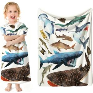 SPBL&L Ocean Whale Shark Kids Blanket, Coastal Beach Marine Life Shark Throw Blanket Gifts for Kids Boys Girls Nursery Room Bedroom Couch Bed Decor, Ocean Nursery Decor, 29.5x40Inch