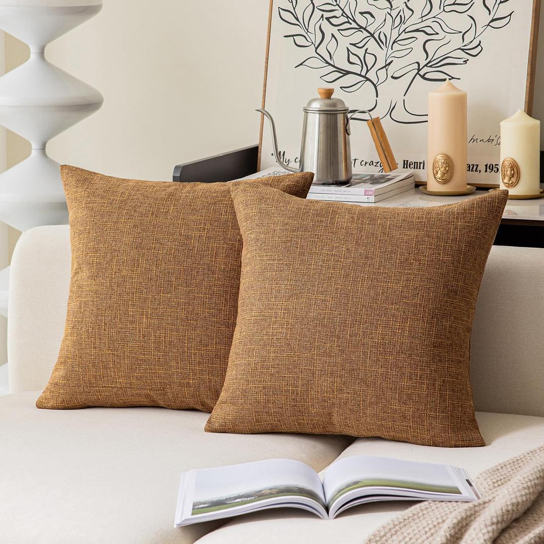 Kevin Textile Decorative Throw Cushion Covers Farmhouse Cushion Case Indoor Outdoor, Set of 2, 20 x 20 inches (50x50cm), Hazel Brown