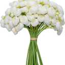 Meldel 32Pcs Ranunculus Artificial Flower, Faux Silk Mini Ivory White Ranunculus Flowers for DIY Bouquet, Bulk Fake Peony Wedding Filler Flowers for Centerpieces Arrangements Bridal Shower Decorations