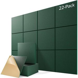 22 Pack Self-Adhesive Acoustic Panels, 12" X 12" X 0.4" High-Density Sound Proof Foam Panels for Walls, Soundproof Wall Panels for Home & Office (Forest Green)