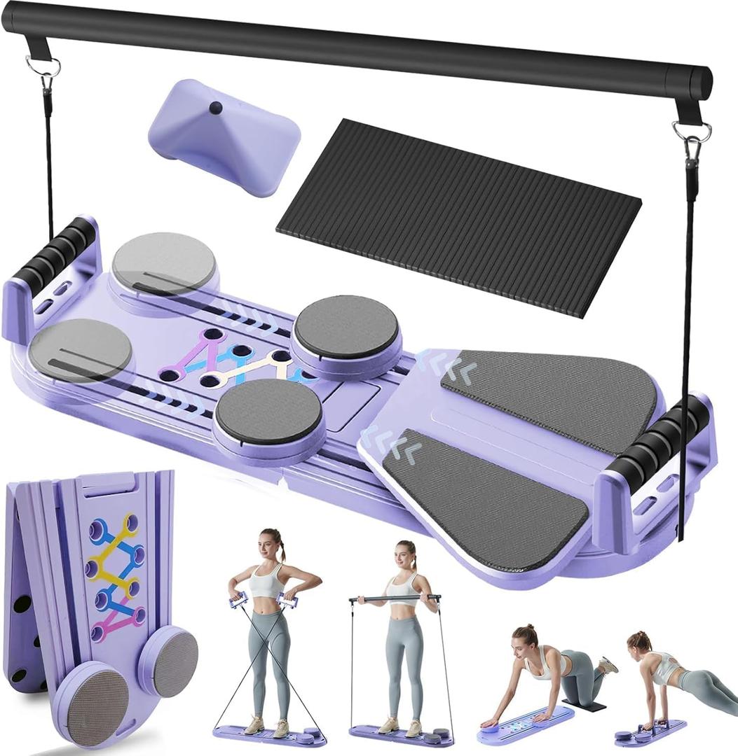 Pilates Board - Pilates Reformer Set, 6 in 1 Pilates Boards for Home Workout, Portable and Foldable Pilates Reformers Machine, Multifunctional Pilates Board for Women (Purple)