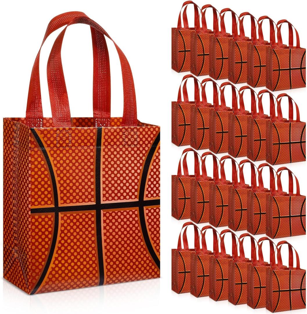 Huhumy 24 Pcs Basketball Party Favor Bags Treat Goodie Snack Gift Bags with Handles for Sports Team Gift Birthday Party Supplies