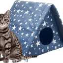 Fhiny Stray Cats Shelter, Waterproof Outdoor Cat House Foldable Warm Pet Cave for Winter Wild Animal Tent Bed Anti-Slip Kitten Cave for Feral Cat Dog Puppy Weatherproof (M, Blue)