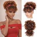 builson Drawstring Ponytail for Black Women, Afro Puff Kinky Curly Hair Ponytail Extension with Bangs Updo Natural Hair Ponytail (T30 Natural Black/Middle Brown)