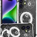 for iPhone 17 Case Magnetic Clear Design,Compatible with MagSafe,Kickstand Vertical/Horizontal,Shockproof Airbag Bumpers Phone Cover - White Lovely Round Flower