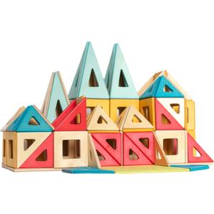 Wooden Magnetic Tiles by Big Future Toys - 100 Piece Set | Montessori Toys | Sensory Toys | Wooden Magnetic Blocks | STEM Building Toys | Blocks for Toddlers| Toddler Toys Age 3+