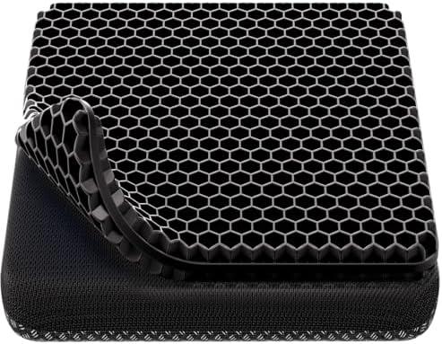 Gel Seat Cushion, Cooling (Super Large & Thick), Breathable Honeycomb Design Absorbs Pressure Points, Gel Cushion for Office Chair, Home Car seat Cushion for Wheelchair, Black 