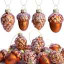 12 Pcs Pine Cone Glass Ornaments - Christmas & Fall Hanging Pinecone Glass Ornaments for Xmas, Thanksgiving Day Party Decorations