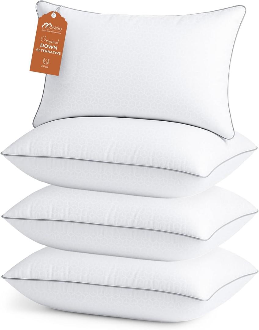 Sasttie Pillows Queen Size Set of 4, Bed Pillows for Side, Back, and Stomach Sleepers - Oeko-Tex Certified Supportive Down Alternative Plump Filling - Hotel Quality and Machine Washable, 4 Pack