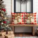 2 x HOMETITUTE Christmas Throw Pillow Covers 18x18 Inch Set of 2 Soft Decorative Knit Mitten Cushion Covers Rustic Farmhouse Holiday Winter Christmas Pillow Cases for Sofa Couch Bed Living Room