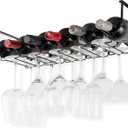 Wallniture Piccola Under Cabinet Wine Rack & Glasses Holder, Kitchen Organization with 6 Bottle Organizer Metal Black, 4.2x 21.7x 7.3 Inches