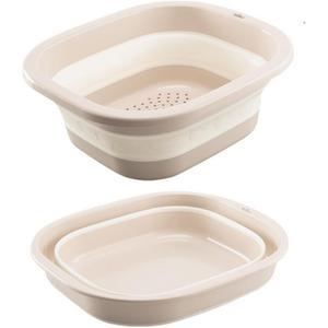 2pcs Folding Colander Bowls Strainers for Kitchen, Double Layer Drain Basket and Fruits Bowl, Multipurpose Food Prep Container for Pasta, Spaghetti, Vegetables, & Fruit Draining (Milky white)