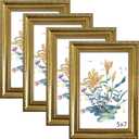 BESCRCL 5x7 Picture Frame Gold with Real Glass, Ornate Vintage 5 x 7 Photo Frames for Wall and Tabletop Display, Set of 4
