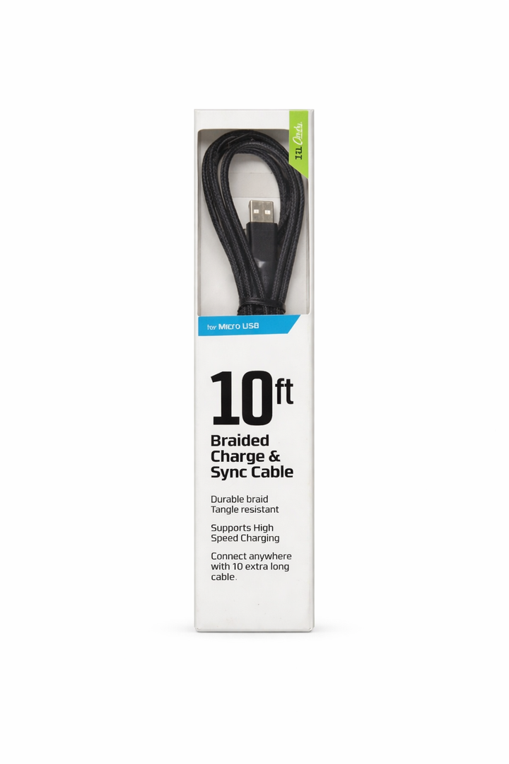 Cell Candy 10 Ft Braided Charge For Micro USB Black