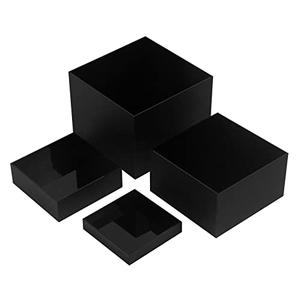 Kcgani Acrylic Cube Display Boxes Pedestals, Black Platform with Hollow One Open Side, Stackable Nesting Risers Stands Shelf for Collectibles