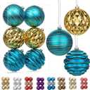4.3" Large Christmas Balls Ornaments Set of 6, Shatterproof Plastic Ornaments for Xmas Tree Decorations, Blue and Gold Christmas Tree Bulbs Ornament for Mantel Garland Centerpieces, Xmas, Winter Decor