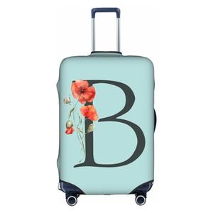 Travel Luggage Cover Spandex Blue Suitcase Protector Bag,Black Letter B Boho Floral Poppy Flowers Leaves Anti-Scratch Washable Baggage Covers For Wheeled Suitcase Kid Adult,M (For 29-32 Inch Luggage)