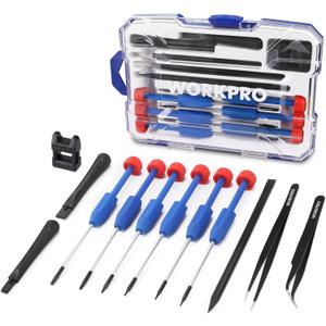 WORKPRO 12 in 1 Torx Screwdriver Set with T3 T4 T5 T6 T8 T10 Security Torx Bit & Precision Magnetic Screwdrivers, Tweezers,Pry Bars, Spudger for Eyeglass, Watch, Computer, Phone, with Case
