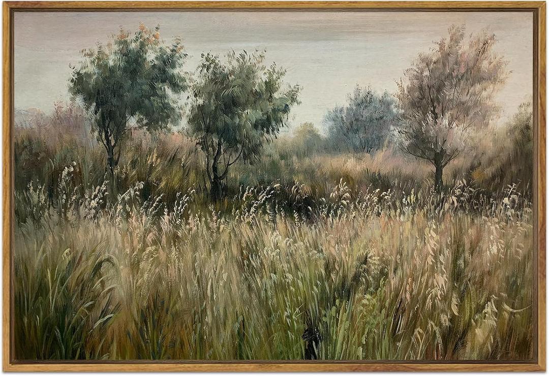 SHENIFY Landscape Framed Canvas Wall Art Vintage Classical Wilderness Prints Modern Kitchen Bathroom Office Decor - 24x16in Natural Framed