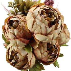 Duovlo Fake Flowers Vintage Artificial Peony Silk Flowers Wedding Home Decoration,Pack of 1 (Coffee) (20.87*3.5)