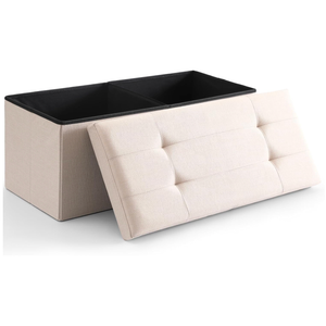 CUYOCA Storage Ottoman Bench Foldable Seat Footrest End of Bed Ottoman with Flipping Lid for Living Room, 75L, 30 inches Linen Fabric Beige