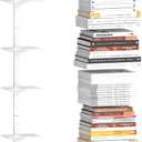 Invisible Floating Bookshelf for Wall Mounted, 3 Pack White Spine Book Tower, 6 Tier Vertical Book Organizers, Heavy Duty Metal Bookshelf for Home, Office, Bedroom, Kids Room