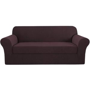 H.VERSAILTEX 2 Piece Couch Covers Stretch Sofa Cover/Slipcover Furniture Protector Couch Suit for T Cushion/Box Cushion Spandex Jacquard Fabric Small Checks(Sofa 72"-88", Brown)