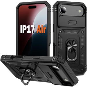 PASNEW Case for iPhone 17 Air with Kickstand & Slide Camera Cover, Military Grade Heavy Duty Full Body Shockproof Hard Shell for iPhone 17Air, Black