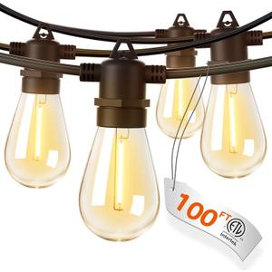addlon 100FT Outdoor String Lights LED Waterproof Patio Lights with 32 Edison Dimmable Bulbs Shatterproof Hanging Lights for Outside Cafe Bistro Garden Balcony Porch Yard Gazebo Deck 2Packs*50FT