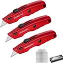 WORKPRO Premium Utility Knife, Retractable All Metal Heavy Duty Box Cutter, Quick Change Blade Razor Knife, 3PCS with 10 Extra Blades (Red)