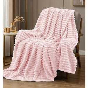 Utopia Bedding Pink Striped Fleece Blanket Throw Size Fluffy, Warm & Lightweight Ribbed Throw for Bed, Sofa & Chair - Soft Cozy Blanket for Home Dcor & Gifting (50x60 Inches)