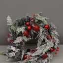 24-Inch Christmas Wreath with Classic red Baubles, Snow Flock, 50 Color-Changing LED Lights, Timer, Battery Operated, Indoor Outdoor Holiday Decor