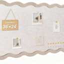 Scalloped Felt Bulletin Board, 36" x 24" Felt Cork Board Alternative for Wall, Foldable Picture Self-Adhesive Boards with Pins Hooks, Vision Boards for Photo Display School Home Office, Oatmeal