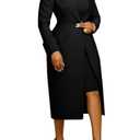 Molisry Women's 2 Piece Blazer Dress Set Formal Mock Neck Midi Dress Back Slit Long Sleeve Maxi Overcoat Business Suit Set Black, Size: XL